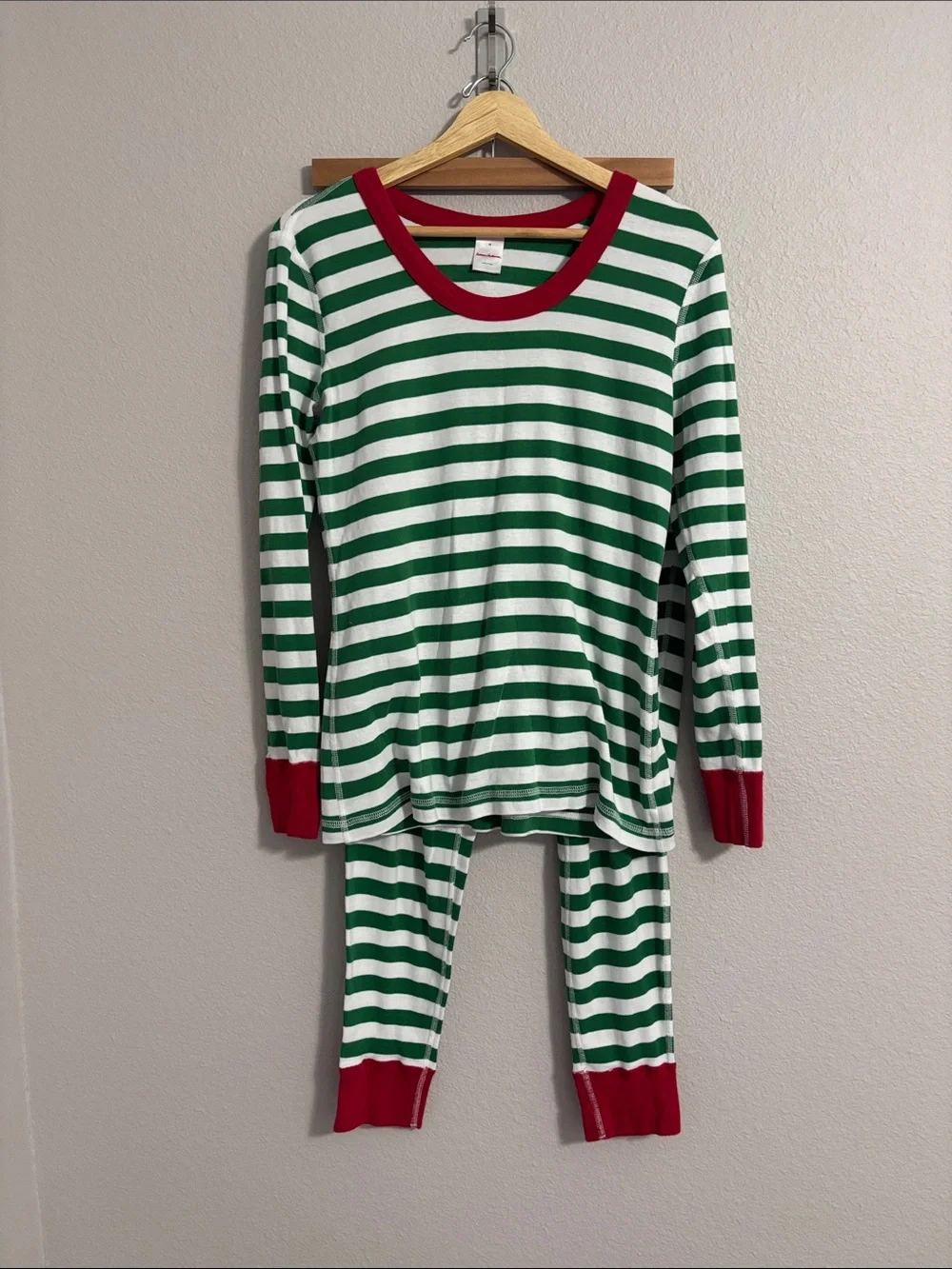 Hanna Andersson Women’s Cotton Christmas Holiday Green Striped Pajama Set Size M